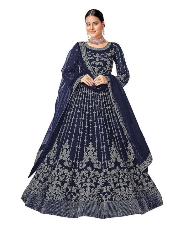 RUDRAPRAYAG Net And Santoon Embroidered Anarkali Gown For Women | Semi Stitched Gown For Women | Long Gown For Women 2023 | Gown With Dupatta For Women
