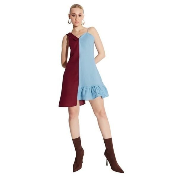 Mismatchd Regular Solid V Neck, Sleevless Linen Cotton Dress for Womens