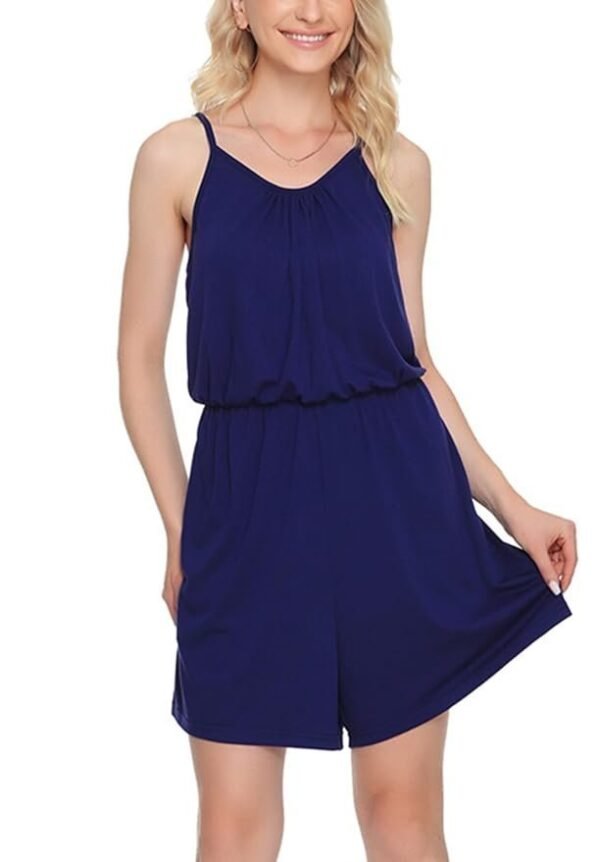 BQFAFA Women's Summer Sleeveless Shoulder Strap Adjustable Jumpsuits Loose Casual Shorts Romper with Pockets