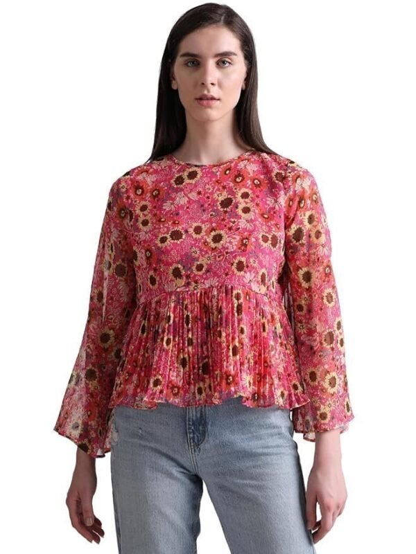 ONLY Women's Polyester Floral Regular Fit T-Shirt