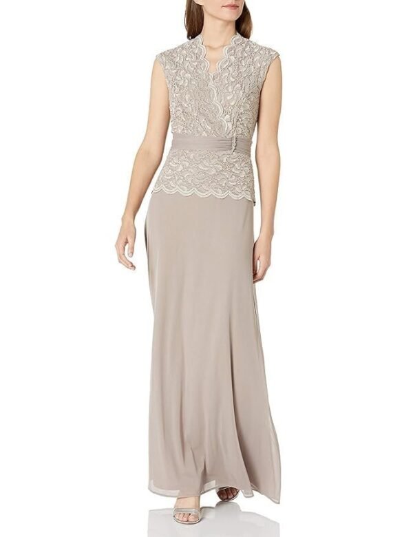 ONYX Nite Women's Long Jersey Mesh Skirt with V Neck Lace Top