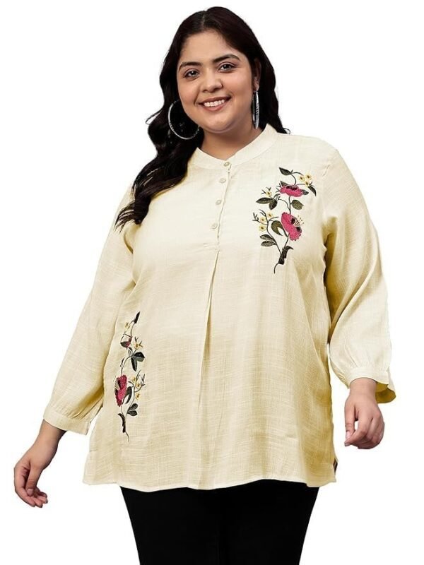 Indietoga Women's Plus Size Cotton Embroidered Longline Tunic Tops (2XL to 7XL)