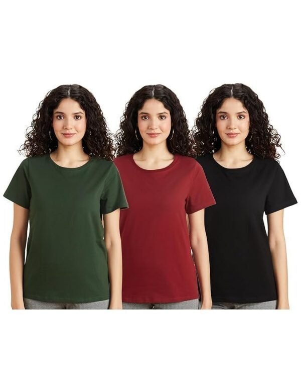 Women's Solid Cotton Stretch Half Sleeve Round Neck Regular Fit T-Shirt