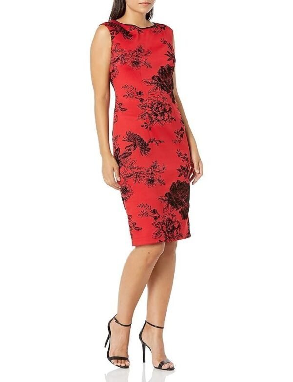 S.L. Fashions Women's Floral Print Scuba Dress, red/Black, 10