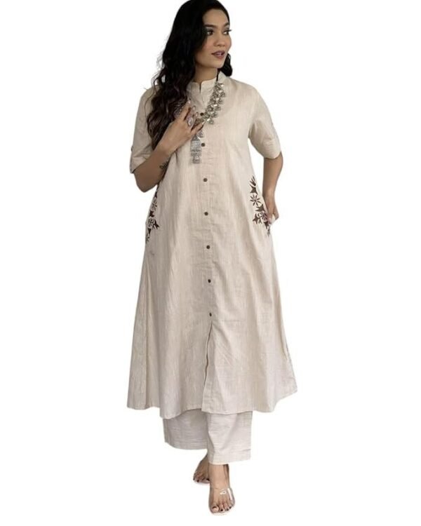 SHRI JI HERITAGE Women's Cotton Embroiderd Long A-Line Kurti with Palazzo