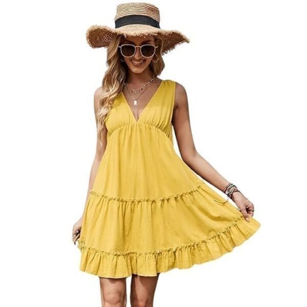 ELACCENT® Women's Cotton One-Piece Midi Dress | V-Neck, Sleeveless, A-Line | Soft & Skin-Friendly Fabric | Slim Fit, Stylish & Comfortable