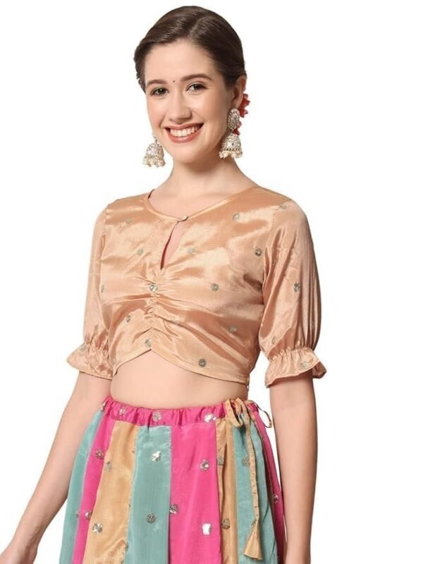 studio rasa Women's Chinon Sequin Embroidered Crop Top for Festive Wedding Party