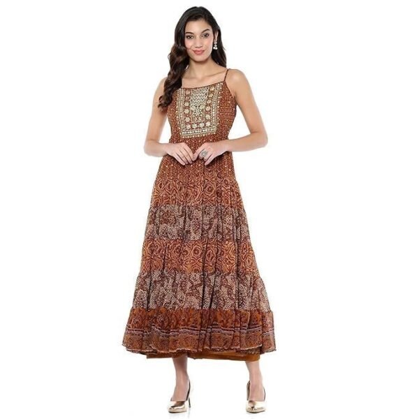 BIBA Women's Polyester Tiered Floor Length Dresses