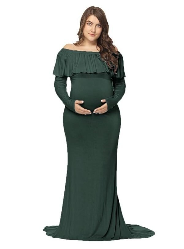 JustVH Women's Floor Length Maternity Gown (Hunter Green_XL)