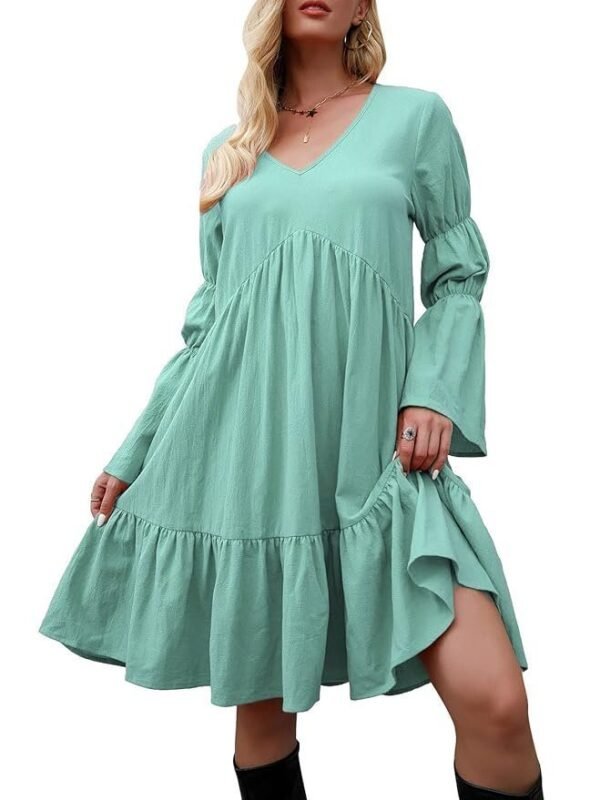 pekdi Women Long Sleeve Dress V Neck A-Line Holiday Dress