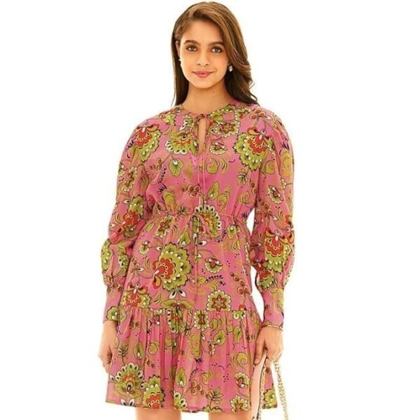 PRETTY PIXIE Women's Movement Short Dress – Paradise Pink | Cotton, Round Neck, Relaxed Fit | Stylish & Comfortable Casual Wear | Dress for Woman