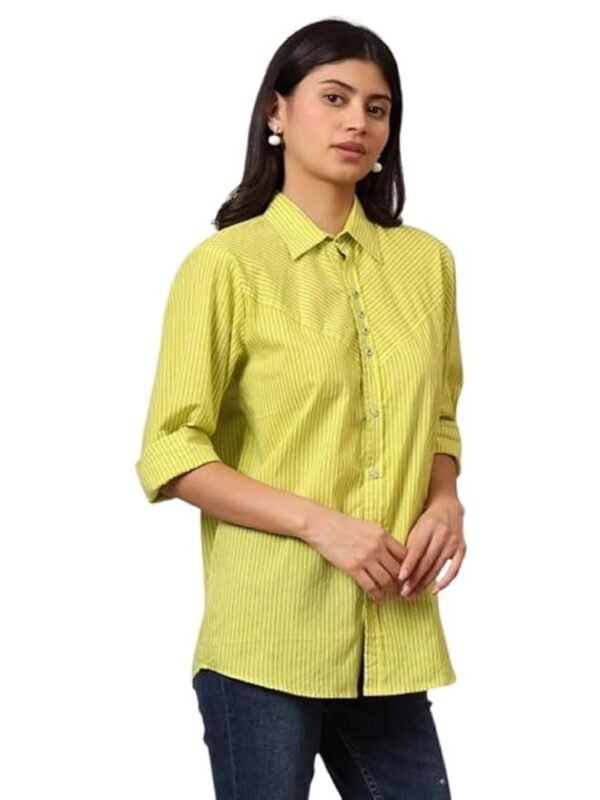 FABRIC FITOOR Womens Jaipuri Pure Cotton Greenish Color Spread Collar Straight Fit Casual Shirt