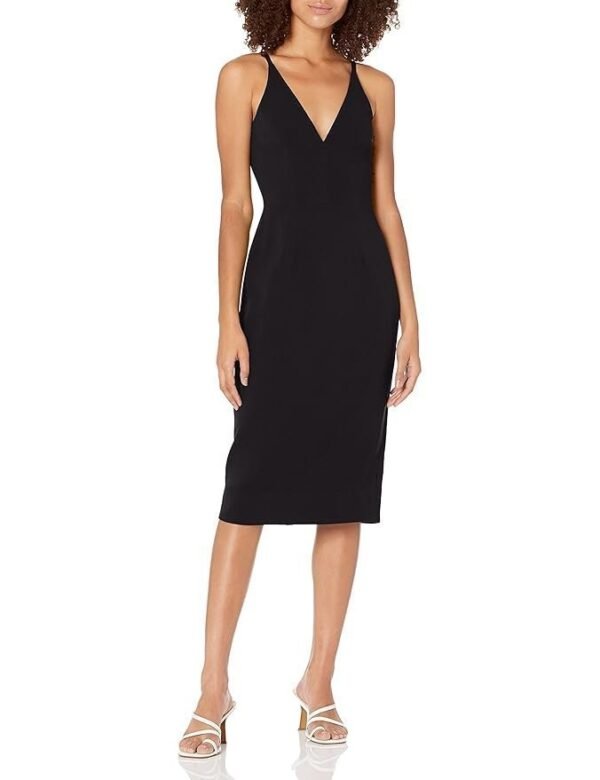 Dress the Population Women's Lyla Plunging Sleeveless Fitted Midi Sheath