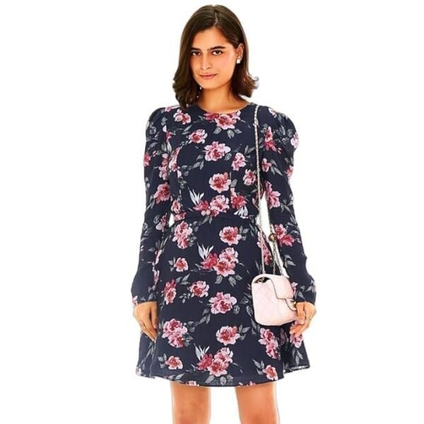 PRETTY PIXIE Women's Short Dress Picnic – Midnight Rose | Cotton, Round Neck, Trendy & Comfortable | Casual Summer & Outdoor Picnic Dress for Woman