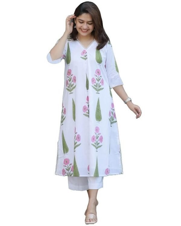 GoSriKi Women's Rayon Viscose A-Line Printed Kurta with Pant