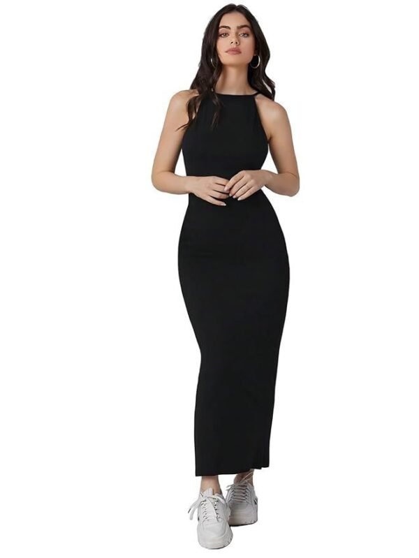 Aahwan Solid Halter Neck Solid Bodycon Midi Dress for Women's & Girl's