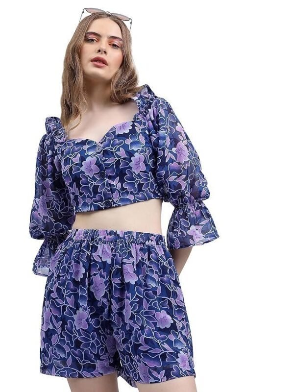 KETCH Polyester Women's Regular Fit Printed Threeforth Sleeve Co-Ord Set