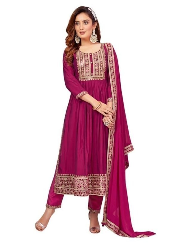 Xomantic Fashion Women's Embroidered Cotton Silk High Side Slit Calf Lenght Straight Kurta | Naira Cut Kurta for Women | Women Straight Kurta