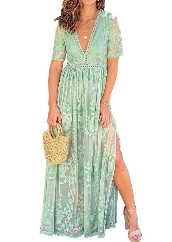 MERMAID'S CLOSET Women's Casual Off Shoulder Lace Maxi Dress Boho White Bridesmaid Wedding Evening Party Dresses