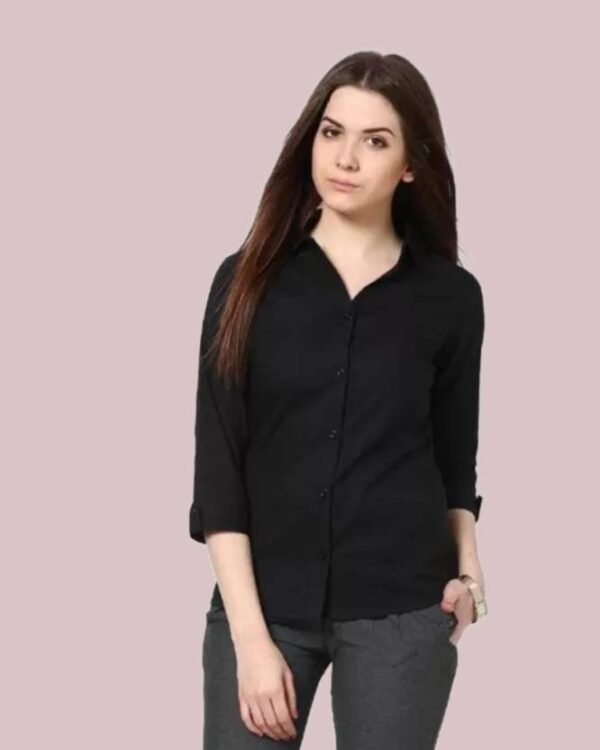 Women Regular Fit Solid Spread Collar Casual Shirt